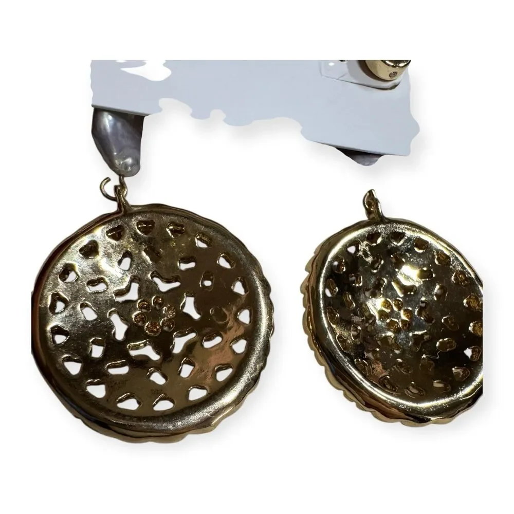 Chico's Statement Drop Earrings Shiny Sparkling Gold Tone Crystal Embellishments